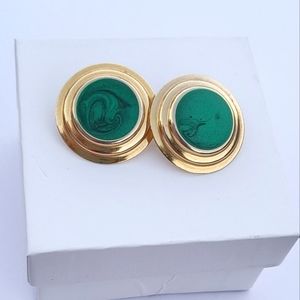 Emerald green enamel earrings